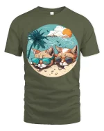 Cool Cats Beach Sunglasses Graphic T-Shirt Summer Vibe - military green t-shirt on white background
