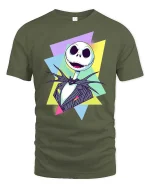Spooky Skeleton Retro Graphic T-Shirt Halloween Style - military green t-shirt on white background