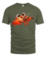 Funny Crab Playing Violin Graphic T-Shirt Cute Music Tee - military green t-shirt on white background