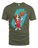 Basketball Dog Graphic T-Shirt Funny Sports Puppy Tee - military green t-shirt on white background