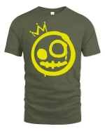 Graffiti Smile Crown Graphic T-Shirt Street Art Style - military green t-shirt on white background