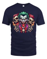 Joker Skull Flame Graphic T-Shirt Dark Streetwear Styles - navy t-shirt on white background