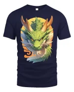 Japanese Dragon Graphic T-Shirt Mythical Asian Art Tee - navy t-shirt on white background