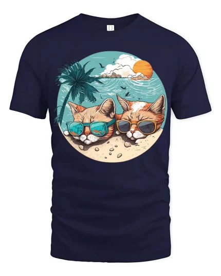 Cool Cats Beach Sunglasses Graphic T-Shirt Summer Vibe - navy t-shirt on white background