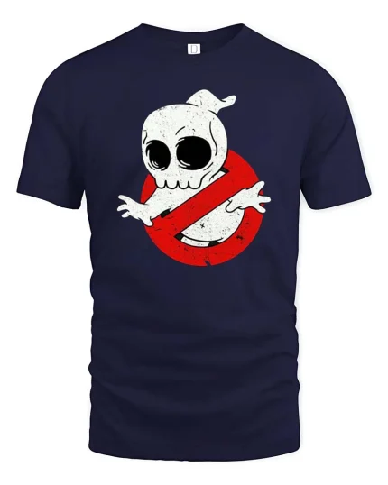 Funny Skull Ghost Graphic T-Shirt No Ghost Style Tee - navy t-shirt on white background