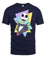 Spooky Skeleton Retro Graphic T-Shirt Halloween Style - navy t-shirt on white background