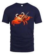 Funny Crab Playing Violin Graphic T-Shirt Cute Music Tee - navy t-shirt on white background