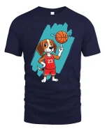 Basketball Dog Graphic T-Shirt Funny Sports Puppy Tee - navy t-shirt on white background