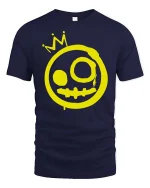 Graffiti Smile Crown Graphic T-Shirt Street Art Style - navy t-shirt on white background