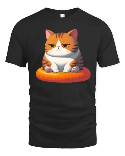 Grumpy Cute Cat T-Shirt Funny Orange Kitty Graphic Tee - black t-shirt on white background
