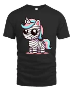Cute Mummy Unicorn T-Shirt Funny Halloween Fantasy Tee - black t-shirt on white background
