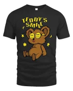 Teddy Smile T-Shirt Cute Bear Graphic Happy Face Tee - black t-shirt on white background