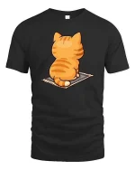 Cute Orange Cat T-Shirt Funny Sitting Kitty Back View Tee - black t-shirt on white background