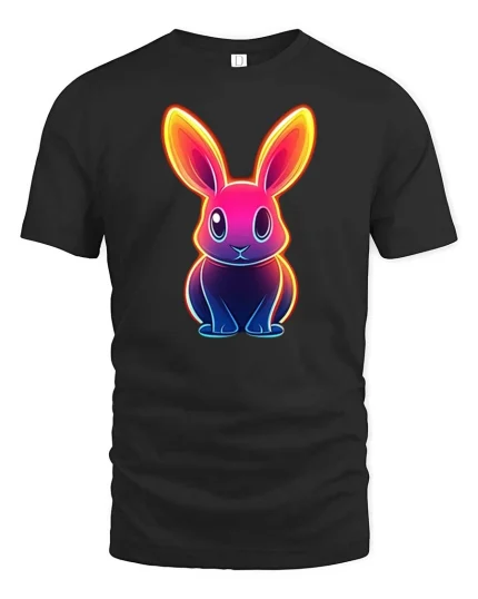 Neon Bunny T-Shirt Colorful Glow Rabbit Graphic Tee - black t-shirt on white background