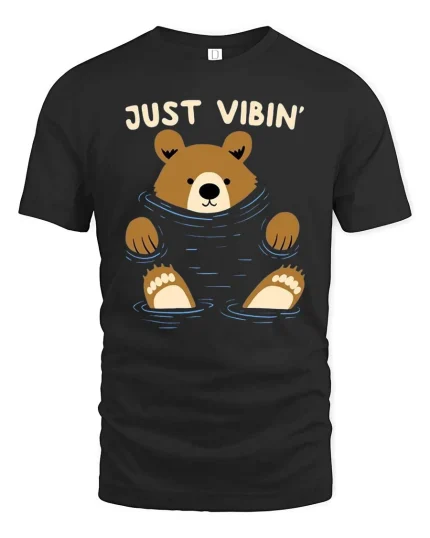 Just Vibin Bear T-Shirt Funny Relaxing Animal Graphic Tee - black t-shirt on white background