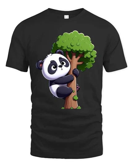Cute Climbing Panda T-Shirt Funny Animal Tree Hugger Tee - black t-shirt on white background