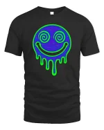 Neon Drip Smile T-Shirt Psychedelic Face Graphic Tee - black t-shirt on white background
