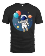 Astronaut Balloon T-Shirt Cute Space Explorer Graphic - black t-shirt on white background