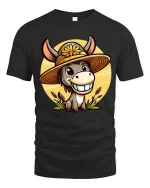 Funny Farm Donkey T-Shirt Cute Smiling Mule Graphic Tee - black t-shirt on white background