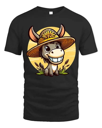 Funny Farm Donkey T-Shirt Cute Smiling Mule Graphic Tee - black t-shirt on white background