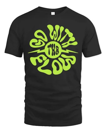 Go With The Flow T-Shirt Retro Psychedelic Graphic Tee - black t-shirt on white background