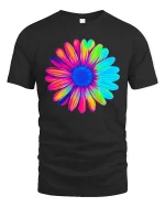 Colorful Flower T-Shirt Vibrant Rainbow Floral Graphic Tee - black t-shirt on white background