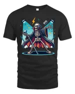 Rock Star Skeleton T-Shirt Funny Halloween Music Tee - black t-shirt on white background