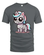 Cute Mummy Unicorn T-Shirt Funny Halloween Fantasy Tee - gray t-shirt on white background