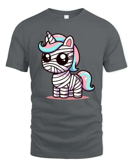 Cute Mummy Unicorn T-Shirt Funny Halloween Fantasy Tee - gray t-shirt on white background