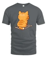 Cute Orange Cat T-Shirt Funny Sitting Kitty Back View Tee - gray t-shirt on white background