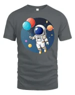 Astronaut Balloon T-Shirt Cute Space Explorer Graphic - gray t-shirt on white background