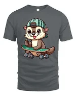 Cute Skater Otter T-Shirt Funny Animal Skateboard Tee - gray t-shirt on white background