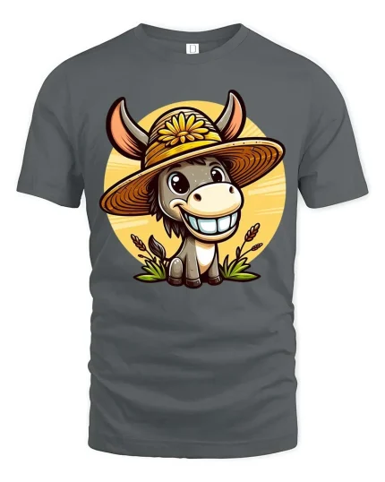 Funny Farm Donkey T-Shirt Cute Smiling Mule Graphic Tee - gray t-shirt on white background