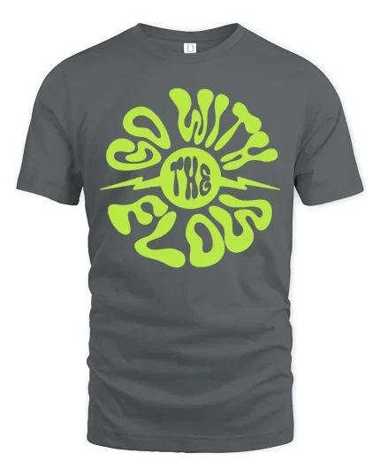 Go With The Flow T-Shirt Retro Psychedelic Graphic Tee - gray t-shirt on white background