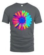 Colorful Flower T-Shirt Vibrant Rainbow Floral Graphic Tee - gray t-shirt on white background