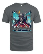 Rock Star Skeleton T-Shirt Funny Halloween Music Tee - gray t-shirt on white background