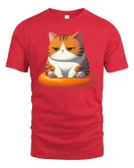 Grumpy Cute Cat T-Shirt Funny Orange Kitty Graphic Tee - red t-shirt on white background