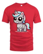 Cute Mummy Unicorn T-Shirt Funny Halloween Fantasy Tee - red t-shirt on white background