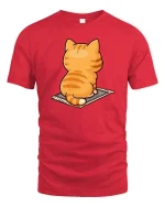 Cute Orange Cat T-Shirt Funny Sitting Kitty Back View Tee - red t-shirt on white background