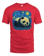 Sleeping Panda T-Shirt Starry Night Style Animal Art Tee - red t-shirt on white background