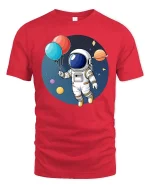 Astronaut Balloon T-Shirt Cute Space Explorer Graphic - red t-shirt on white background