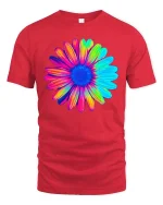Colorful Flower T-Shirt Vibrant Rainbow Floral Graphic Tee - red t-shirt on white background