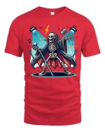 Rock Star Skeleton T-Shirt Funny Halloween Music Tee - red t-shirt on white background