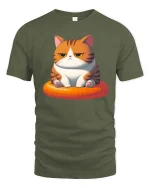 Grumpy Cute Cat T-Shirt Funny Orange Kitty Graphic Tee - military green t-shirt on white background
