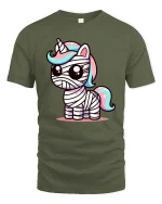 Cute Mummy Unicorn T-Shirt Funny Halloween Fantasy Tee - military green t-shirt on white background