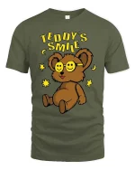 Teddy Smile T-Shirt Cute Bear Graphic Happy Face Tee - military green t-shirt on white background