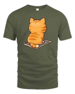 Cute Orange Cat T-Shirt Funny Sitting Kitty Back View Tee - military green t-shirt on white background