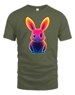 Neon Bunny T-Shirt Colorful Glow Rabbit Graphic Tee - military green t-shirt on white background