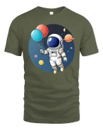 Astronaut Balloon T-Shirt Cute Space Explorer Graphic - military green t-shirt on white background