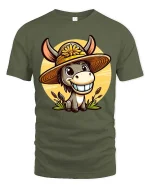 Funny Farm Donkey T-Shirt Cute Smiling Mule Graphic Tee - military green t-shirt on white background